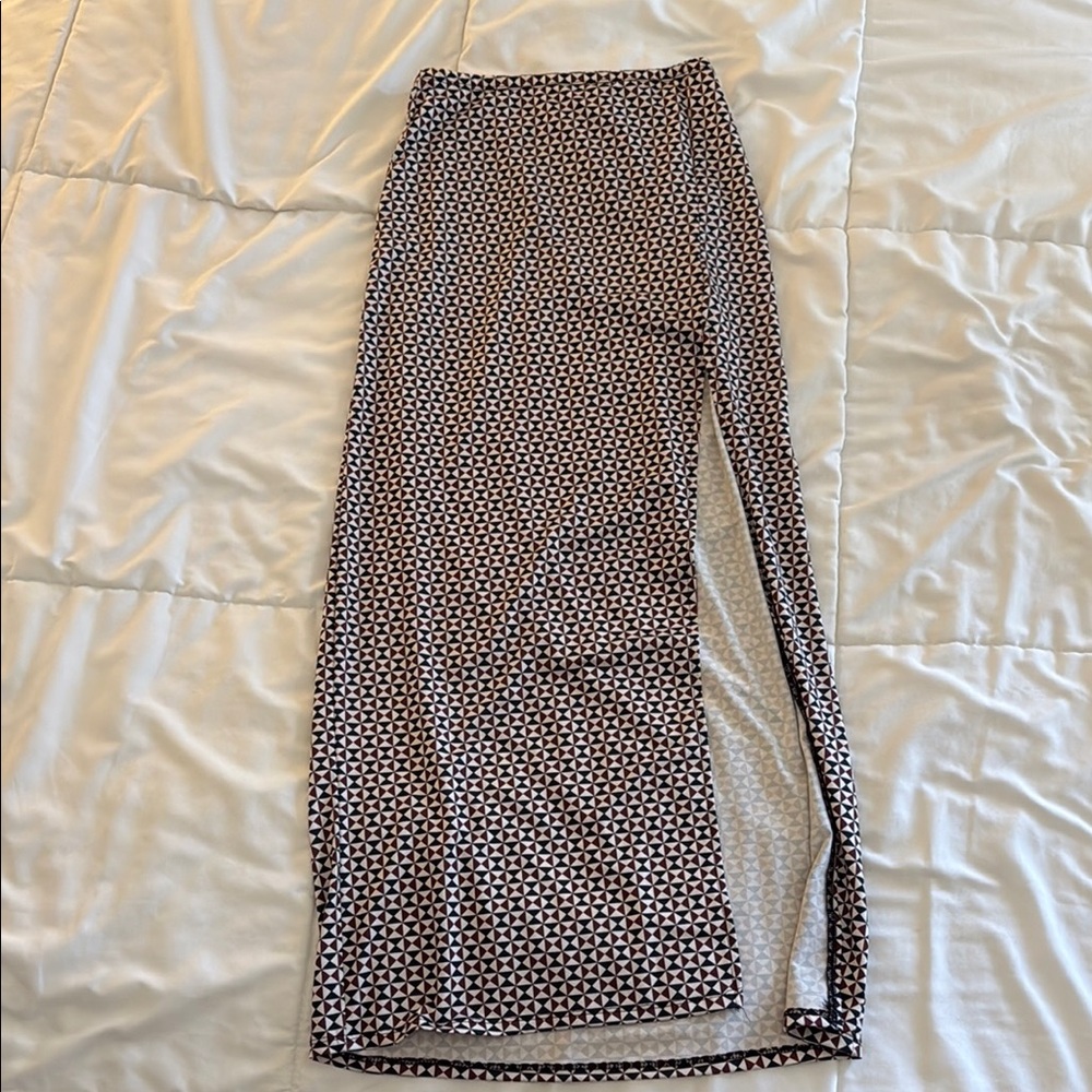 Brown and Blue Maxi Pencil Skirt with Slit